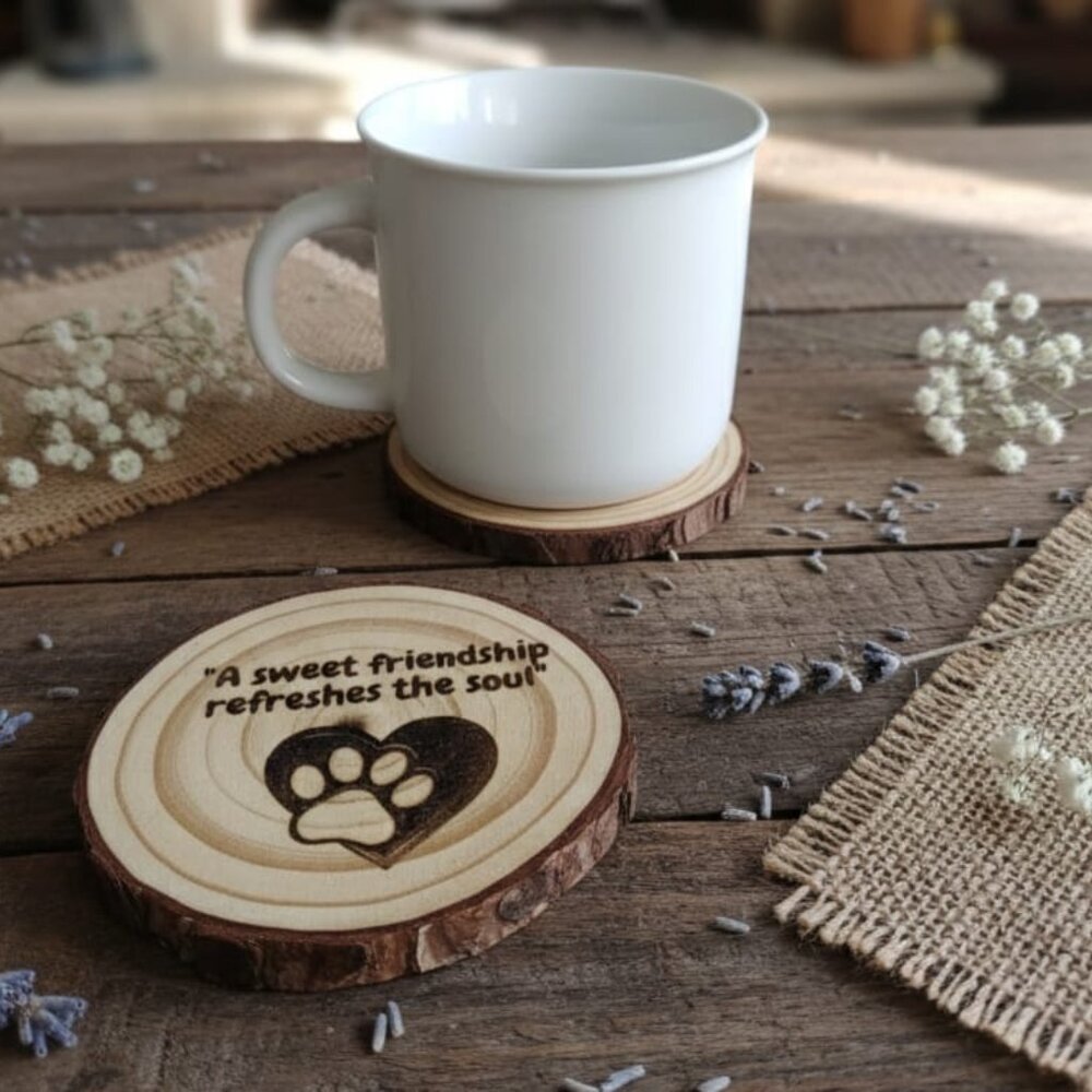 Wooden Coasters with Fur Friend Inspirational Quote